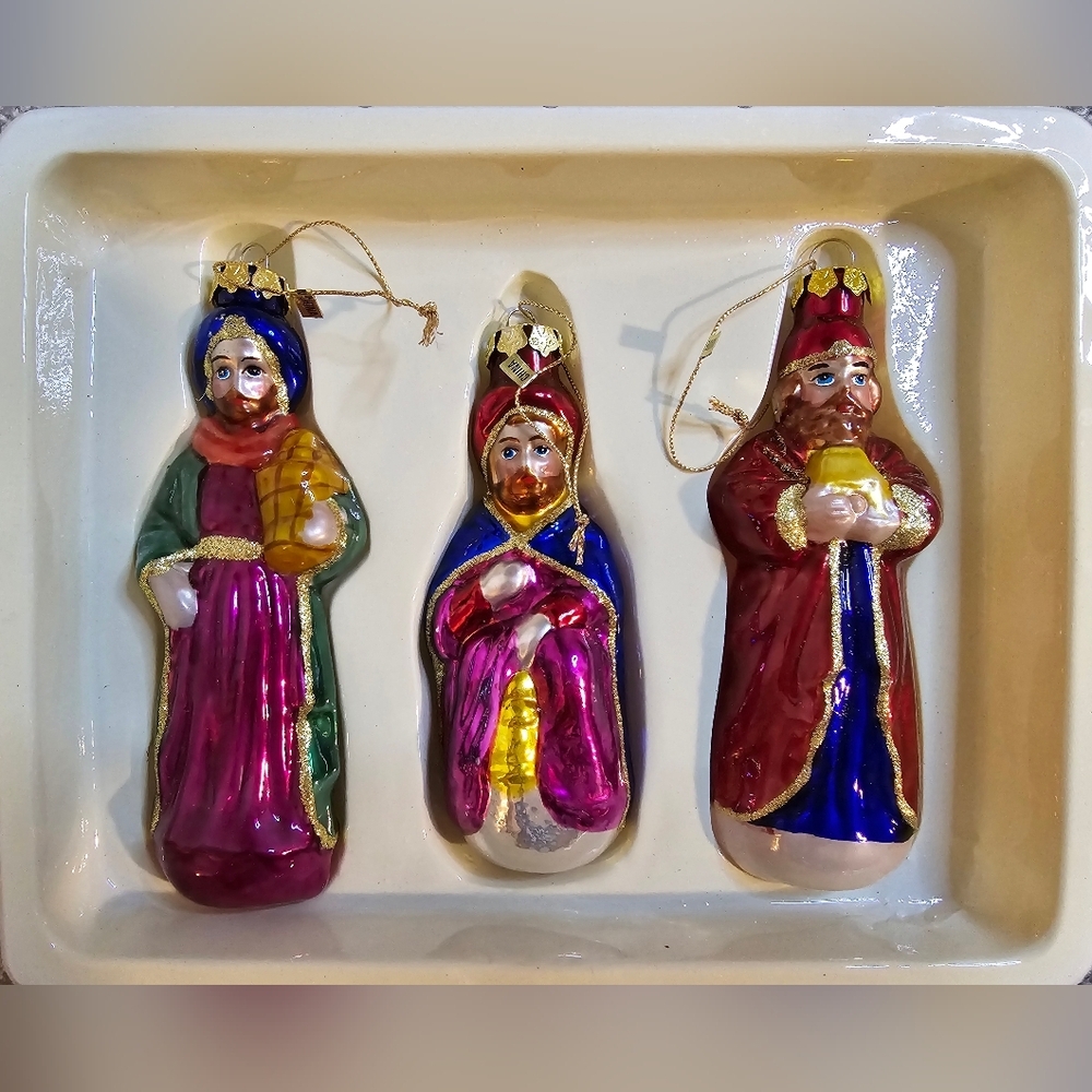 Hand Blown 3 Wise Men Glass Ornaments NIB